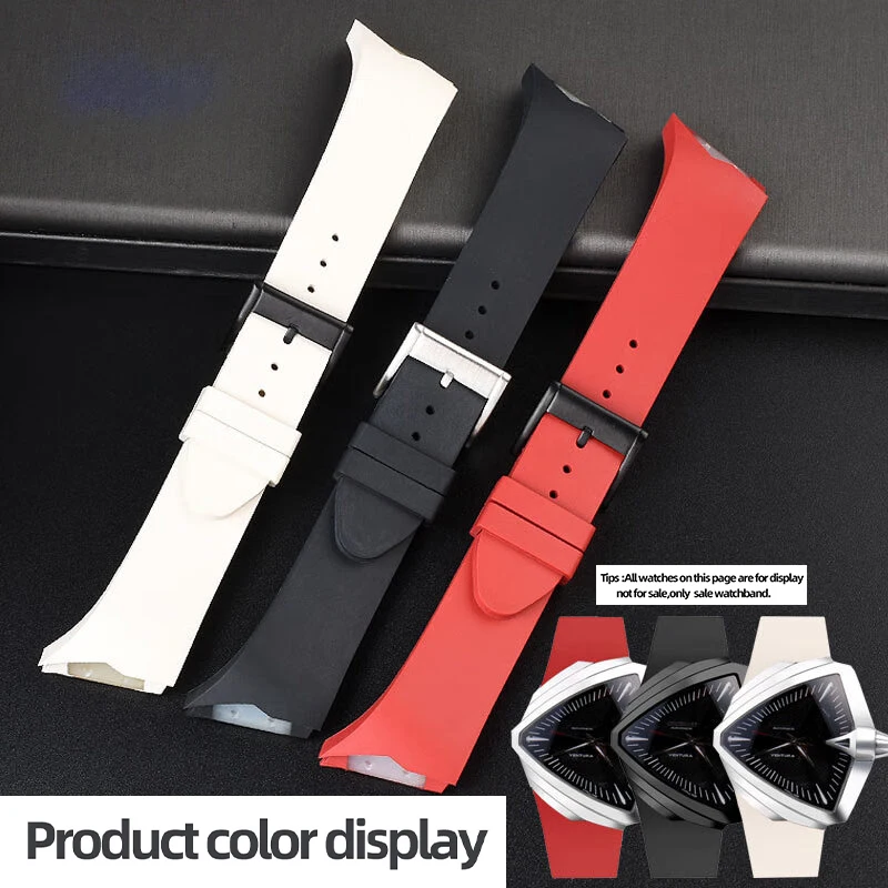 Silica Gel Watch Strap For Hamilton VENTURA Rubber Watchband 25mm Black red Waterproof Soft Sport