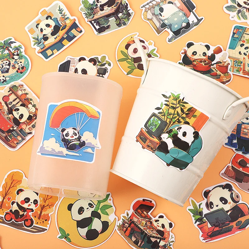 55 pçs dos desenhos animados panda adesivos à prova dwaterproof água personalidade bonito decorativo copo de bagagem portátil telefone guitarra skate adesivos