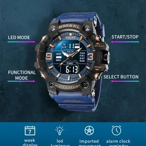 Smael-8049 Sport Watch with Led Light, Dual Time Display, Waterproof, Auto Date, Awaller, Quartz Pulse Watches, Week 8 Main Sales Smael Clock - №5