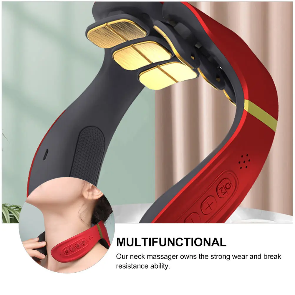 

Neck Massager Cervical Electric Pulse Red ABS Remote Control Shoulder Household Long Use High Quality Practical