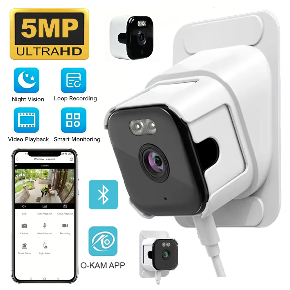 5MP Window Security Camera 5GHz WiFi Indoor Cam with Color Night Vision Motion Detection 24/7 Recording, Quick Install for Home