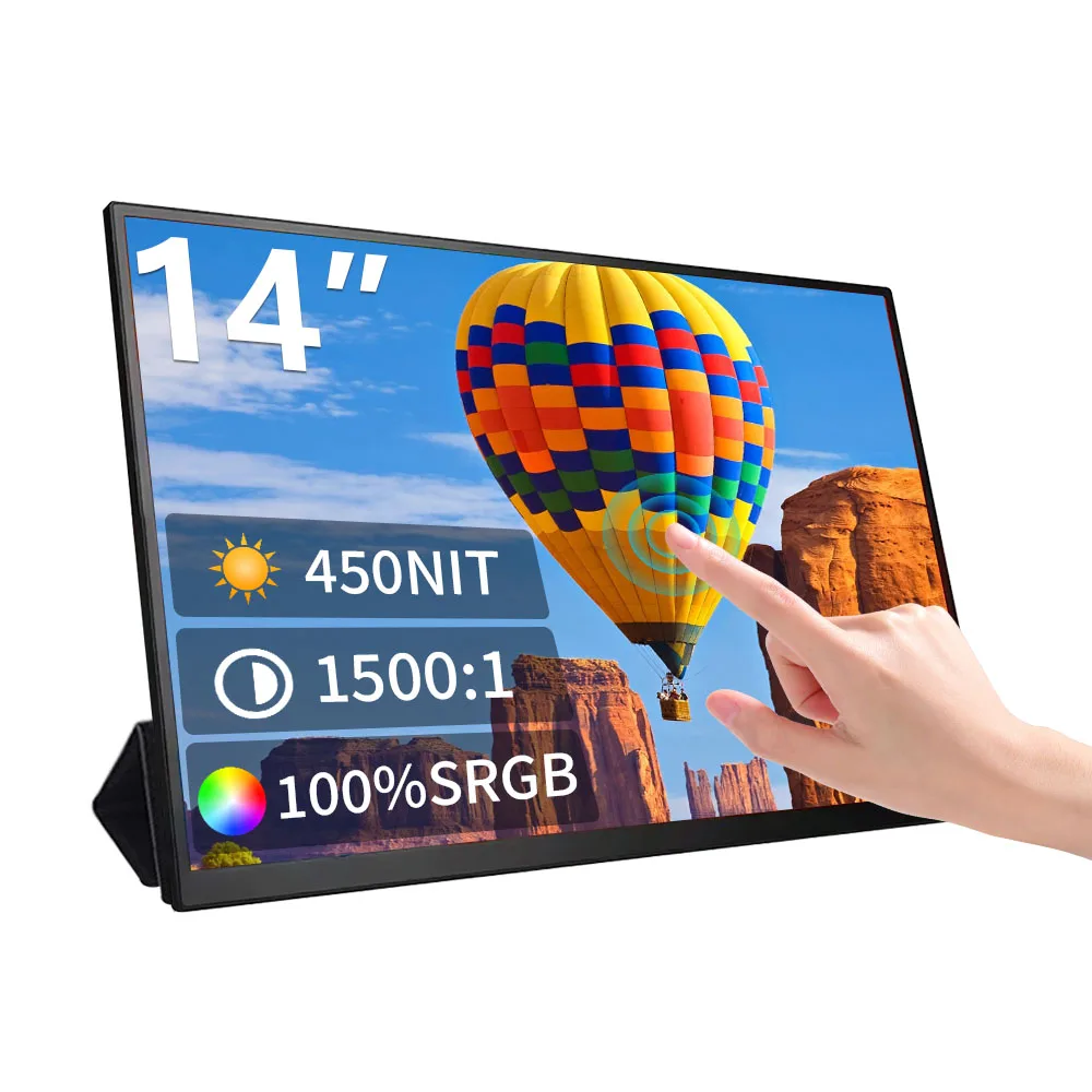 14-inch leather-covered flat portable monitor 1920*1200 60Hz Touchscreen 100%sRGB VESA Mount USB C HDMI for Laptop