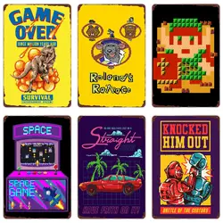 Vintage Pixel Games Metal Tin Sign, FC Game Retro Plaque, Arcade Game Wall Art Prints, Home Man Cave Game Room Decor