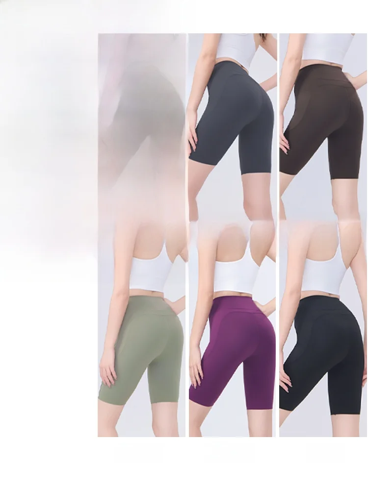   سراويل رياضية نسائية ضيقة ذات طبقة أساسية سراويل يوجا من جلد arkskin لركوب الدراجات بخصر عالٍ بطول خمسة أرباع