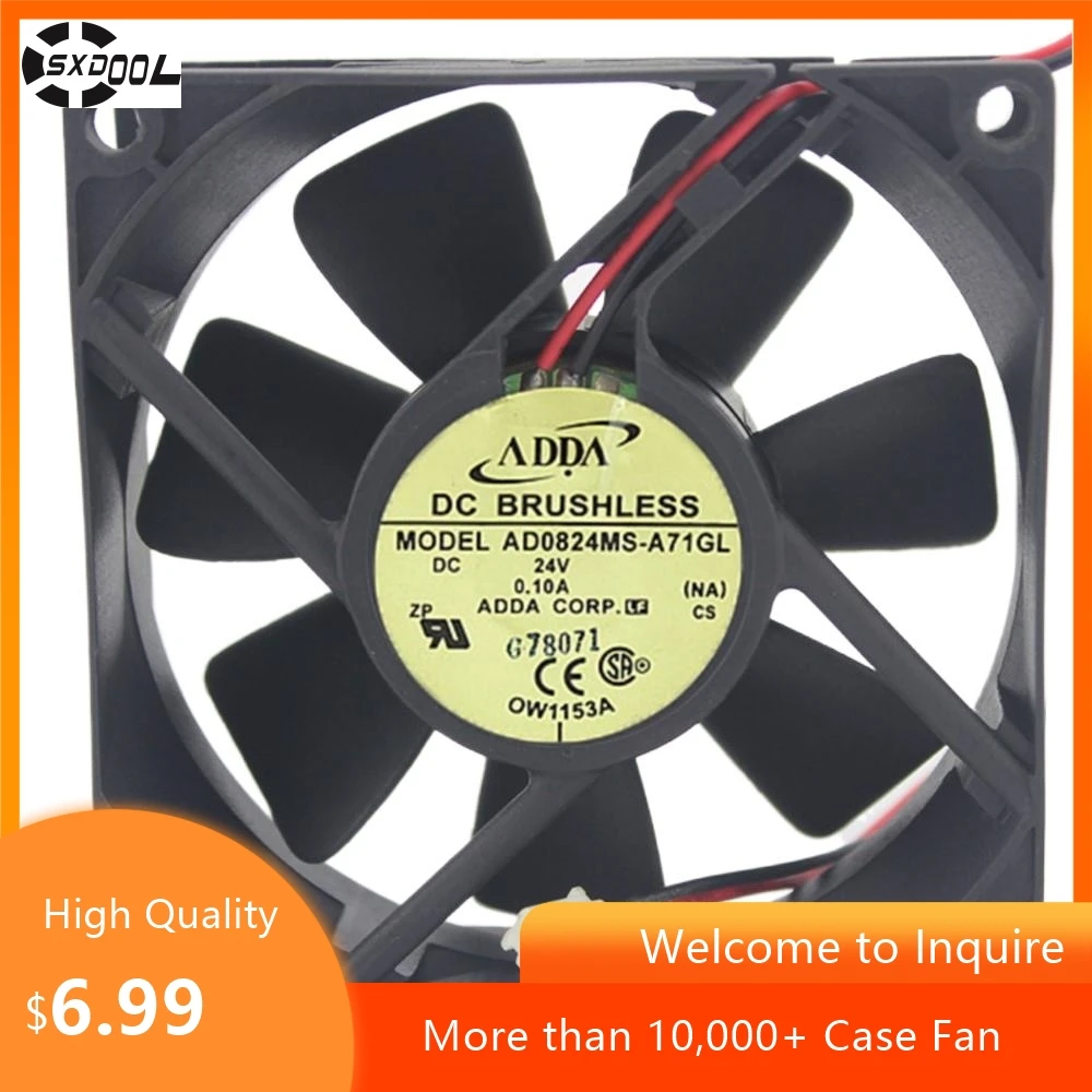 8cm 24V Fan for ADDA 8025 80mm 24V 0.10A Cooling Fan, AD0824MS-A71GL & AD0824US-A71GL, Low Noise Inverter & Electronics Fan