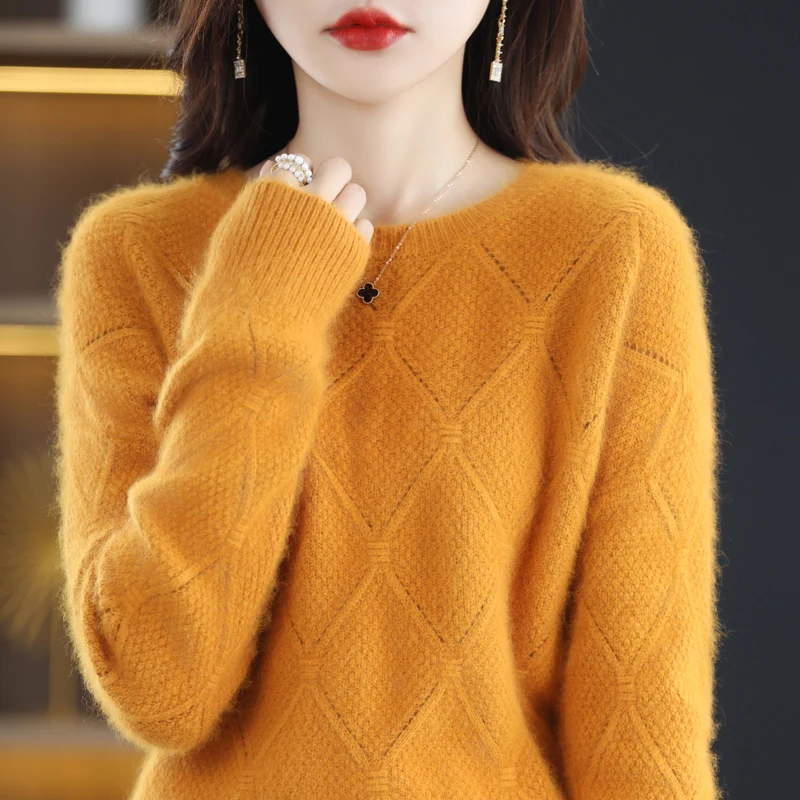 100% mink cashmere sweater Women\'s knitting sweater O-neck long sleeve pullover Autumn and winter clothing warm top