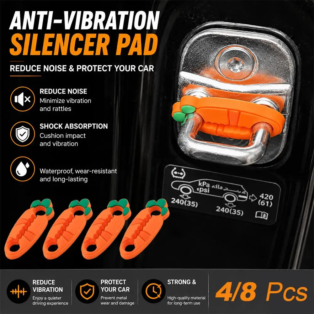 4/8Pcs Cute Carrot Door Lock Covers Universal Shock Absorbing Noise Reducing Rainproof Easy Peel & Stick Fit For Sedans/SUVs