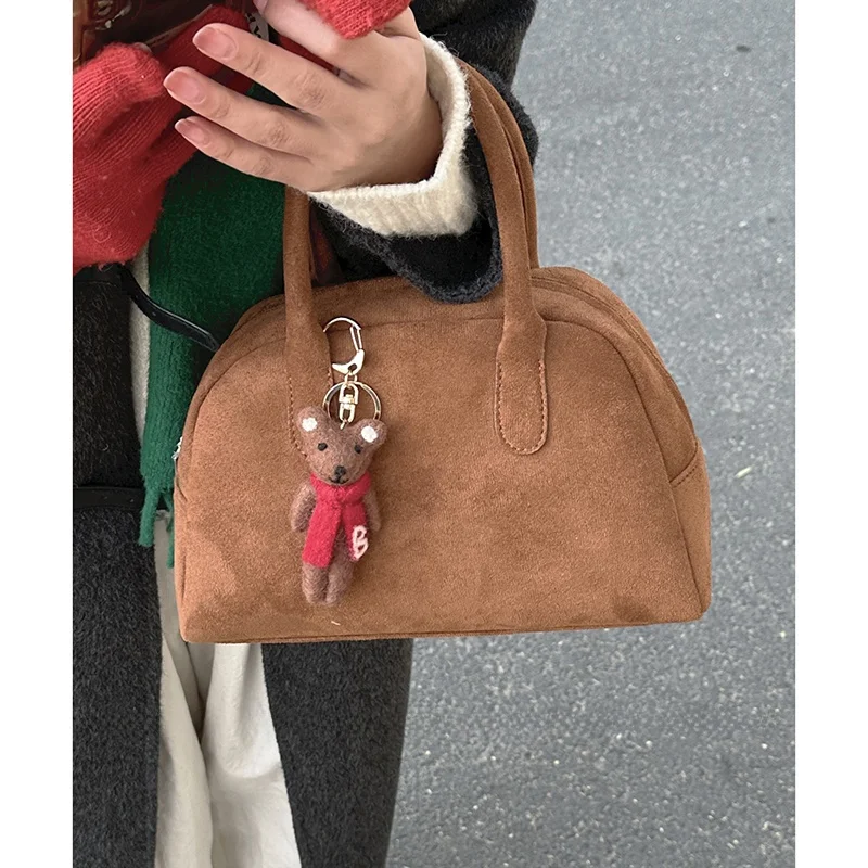 

Retro Korean Suede Bowling Bag Women's Autumn Winter Large Capaci Commuter Bag Trendy Small Pillow Bag Soft oulder Bag