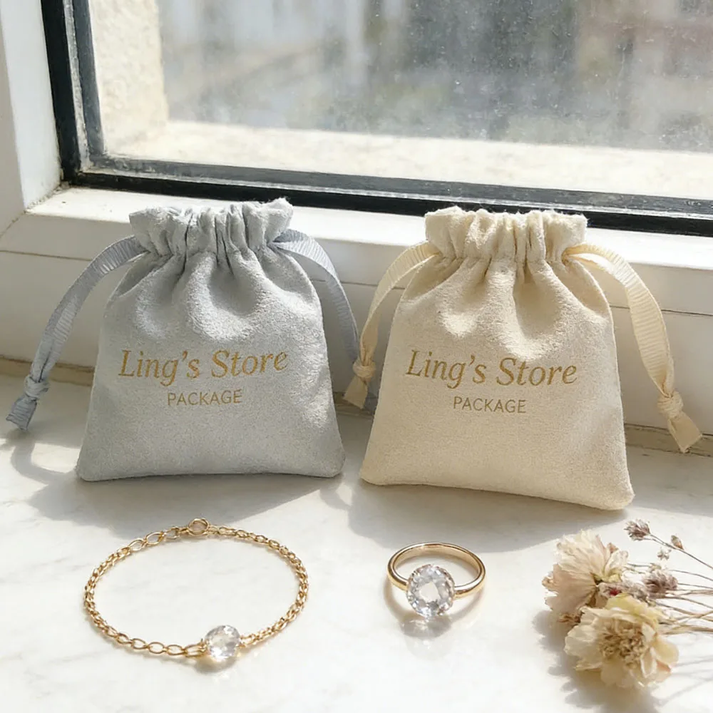 

100Pcs Personalized Logo White Jewelry Drawstring Bag Velvet Packaging Pouches Chic Wedding Favors Flannel Cosmetic Candy Pocket