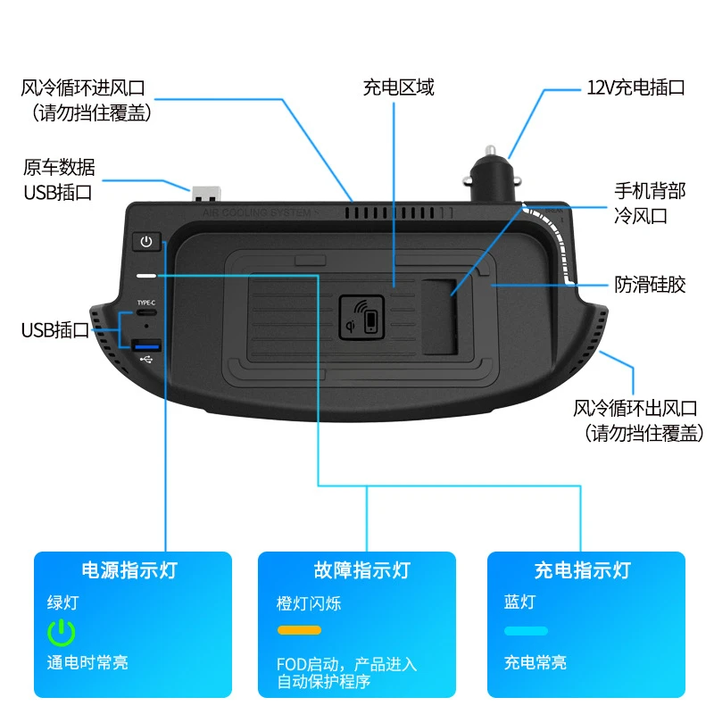 Suitable for Ford Mustang special car, car wireless charger, mobile phone fast charging modification 2015-2022 models