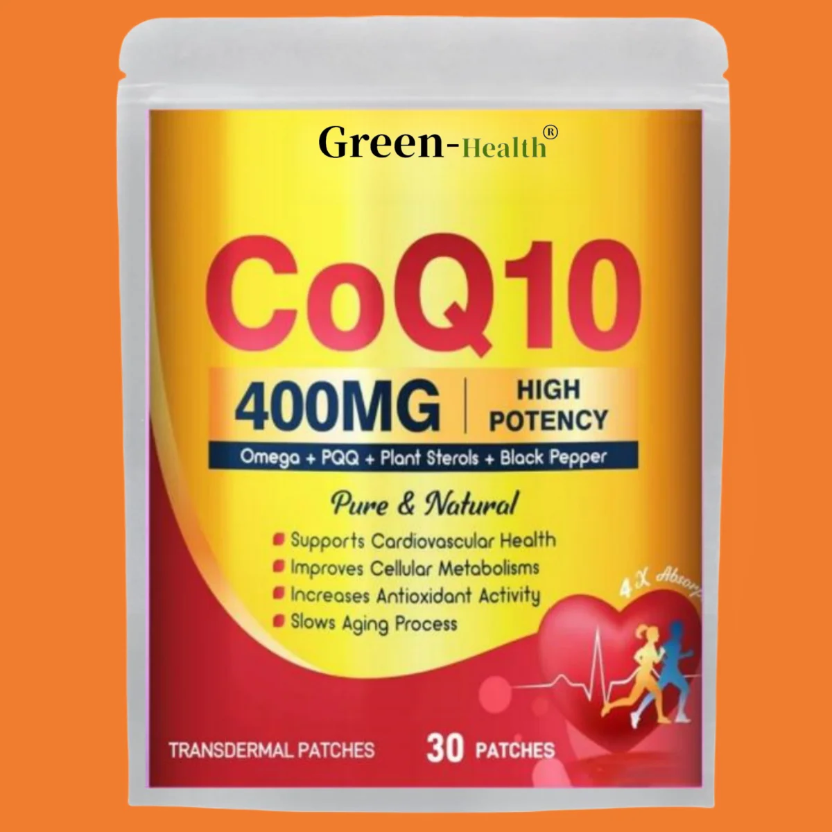 30 Patches CoQ10 Transdermal Patches Plus PQQ, Omega 3, and Vitamin E, for Heart and Cellular Energy