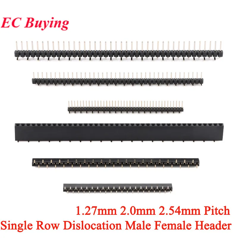 5pcs 1.27mm 2.0mm 2.54mm Pitch 40PIN 1*40P SMT Single Row Dislocation Male Female PCB Pin Header Socket Connector Pinheader Boar