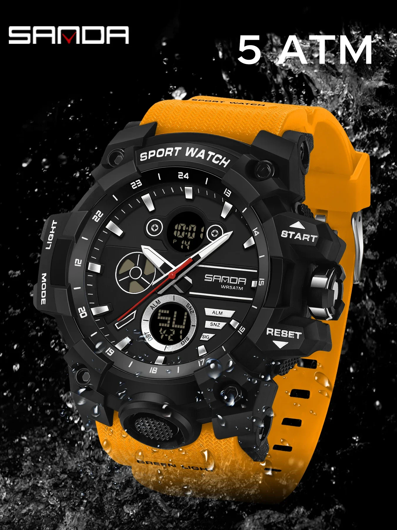 SANDA New Fashion Men Sport Watch Dual Display LED Luminous 5Bar Waterproof TPU Strap Chronograph Outdoor Student Watch view 4
