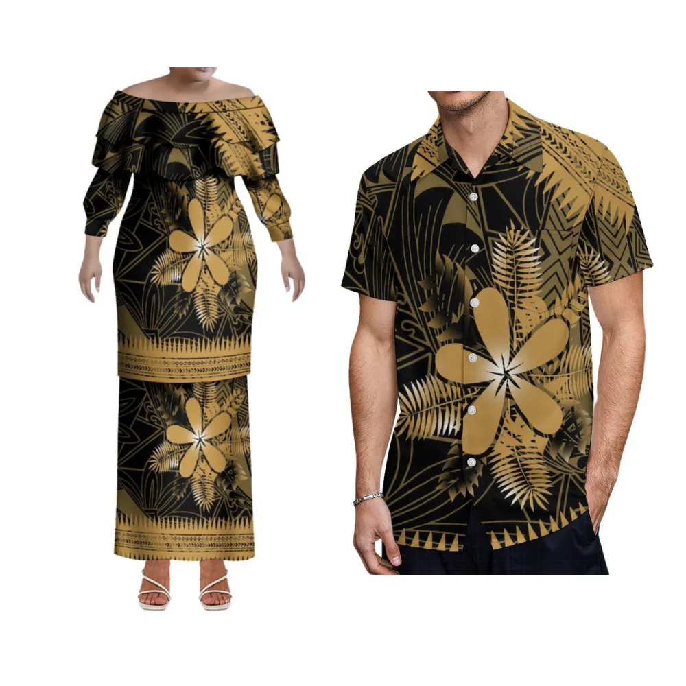 Damska Lekka Wąska Sukienka Rybka z Możliwością Personalizacji Polinezyjska Samoa Hawaje Falbanka Dekolt Tropikalny Nocny Resort