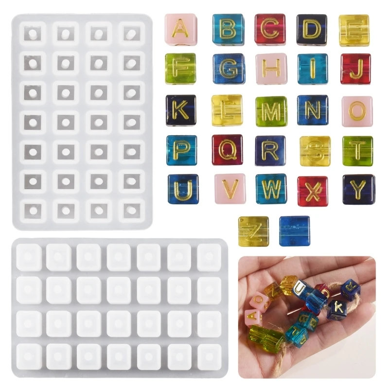 Moldes para hacer joyas 95AB, moldes para manualidades con letras en forma cubo, moldes flexibles para cuentas