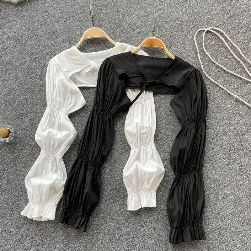 

Куртки женские укороченные праздничные солнцезащитные однотонные милые летние тонкие корейские женские с длинными рукавами простые милые солнцезащитные повседневные пальто