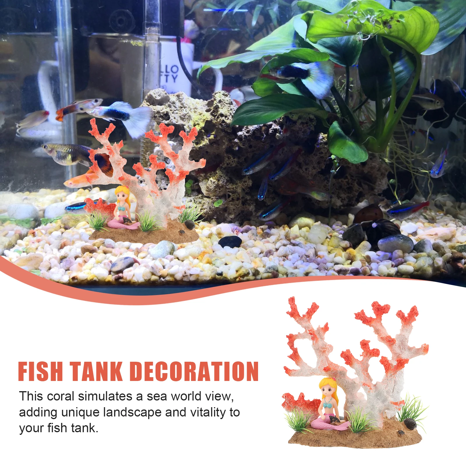 

Artificial Coral Ornament Mermaid Coral Reef Aquarium Landscaping Decor Break Resistant Steady Placement Fish Tank