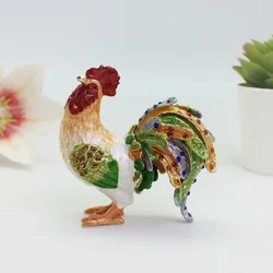 SHINNYGIFTS Rooster Trinket Box Hinged Enamel Rooster Jewelry Box Hand Painted Metal Craft Figurine for Home Decoration