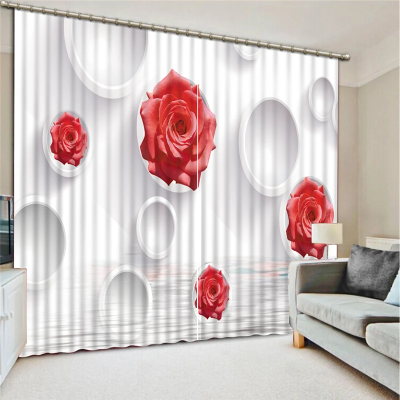 Photo rose curtains girls curtain Window Curtain Living Room Bedroom Waterfall Left and Right Biparting Open