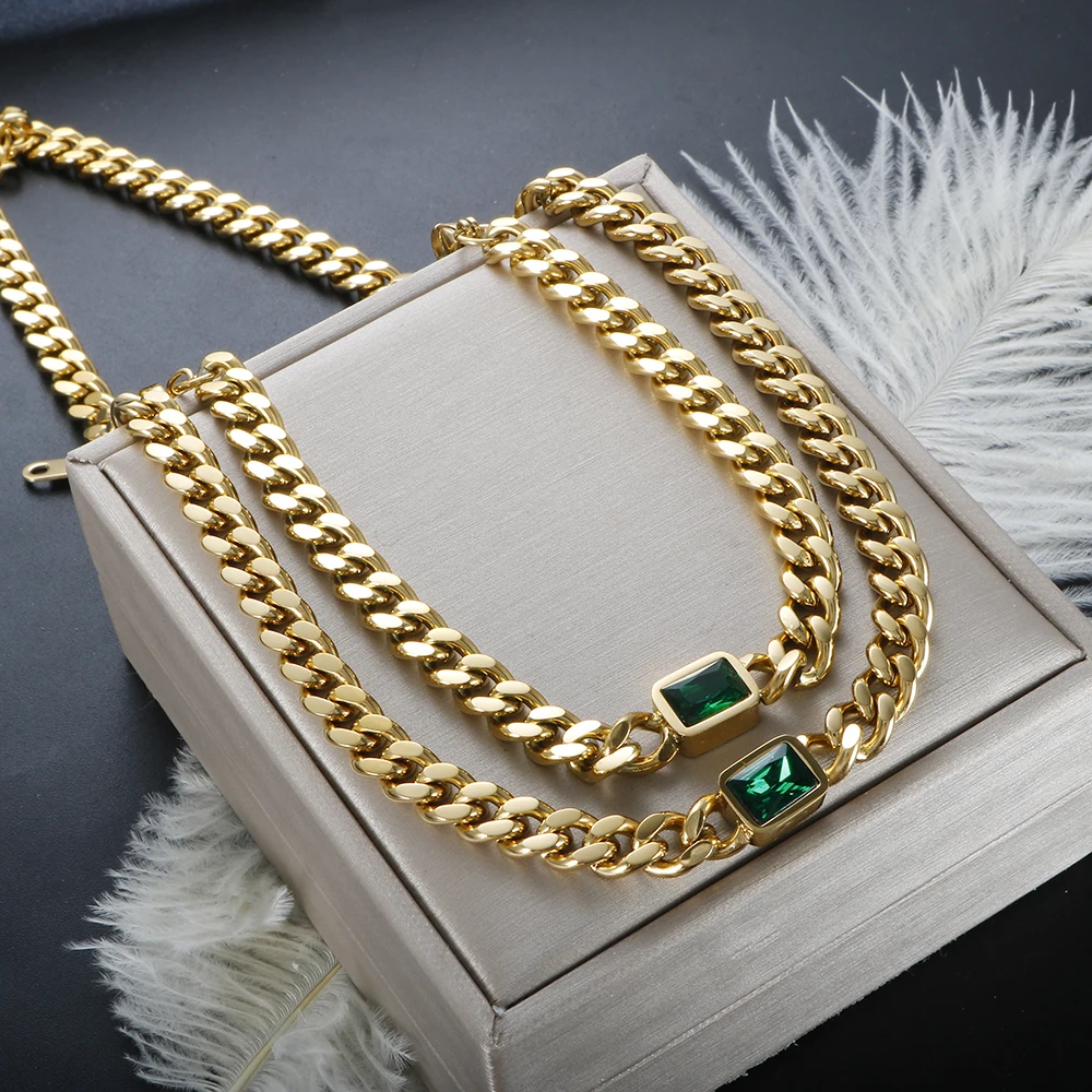 

ZMFashion Jewelry Set Luxury Colored Stone Zircon Charm Necklace Crystal Bracelet Earings For Women Stainless Steel Female Ring