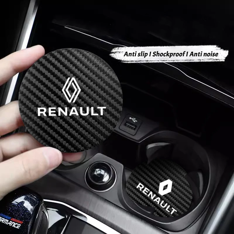 2Pcs Car Carbon Leather Water Cup Pad Anti-noise Coaster Mat For Renault Megane Espace Clio Koleos QM6 Kadjar Captur Scenic ZOE