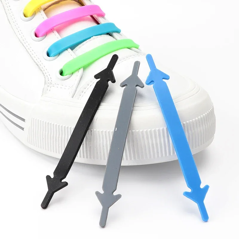 Silicone Shoelaces Elastic No Tie Shoe Laces For Sneakers Lazy Lace Unisex Convenience Quick Rubber Shoelace 12 Pcs/1 Set