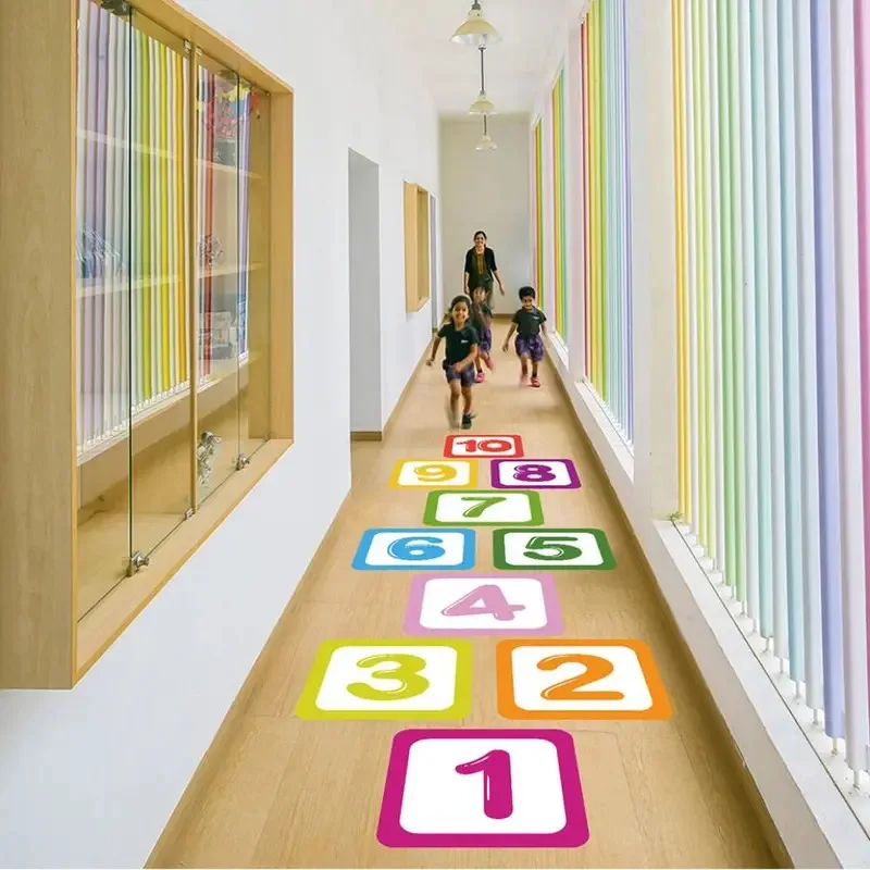 Colorful Floor Stickers for Tiles, 10cm Size, Children's Number Game Grid Stickers, Waterproof and Removable Number Grid Sticker