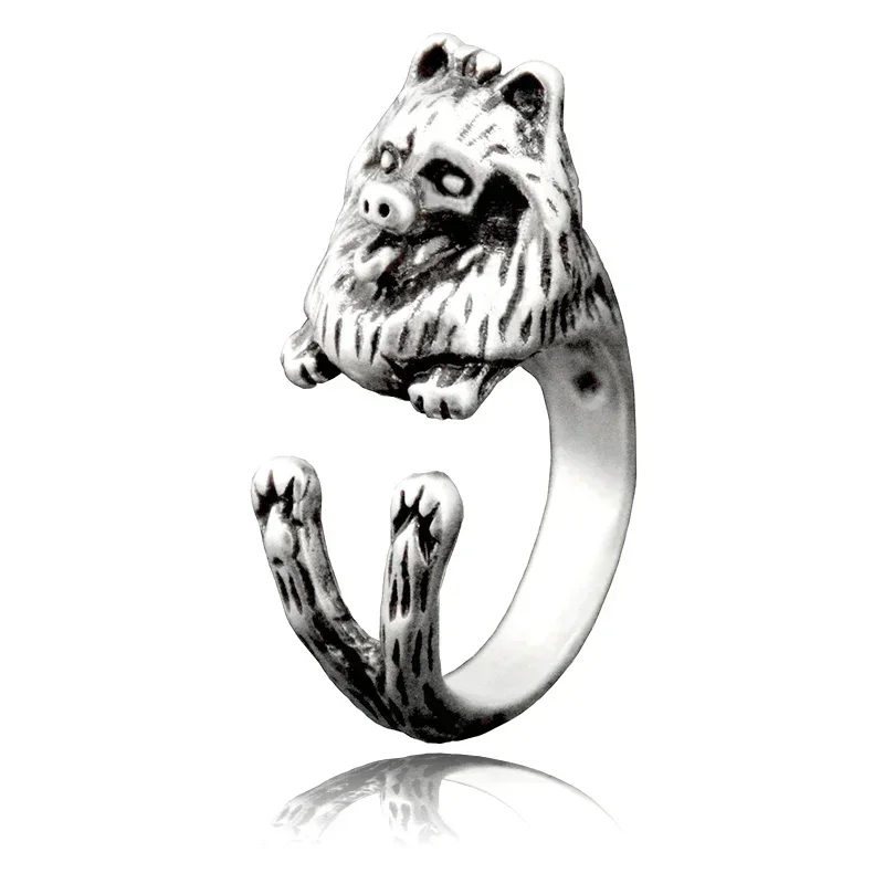 Adorable Vintage Pomeranian German Spitz Klein Dog Ring Unique Pet Lover\'s Jewelry Adjustable Perfect Gift for Dog Enthusiasts