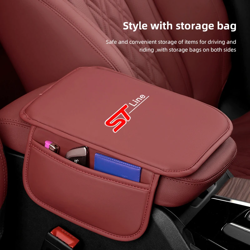 Car Leather Armrest Box Heighten Protective Pad Memory Foam Arm Rest Cushion For Ford ST Line Edge Explorer Transit Kuga Mustang
