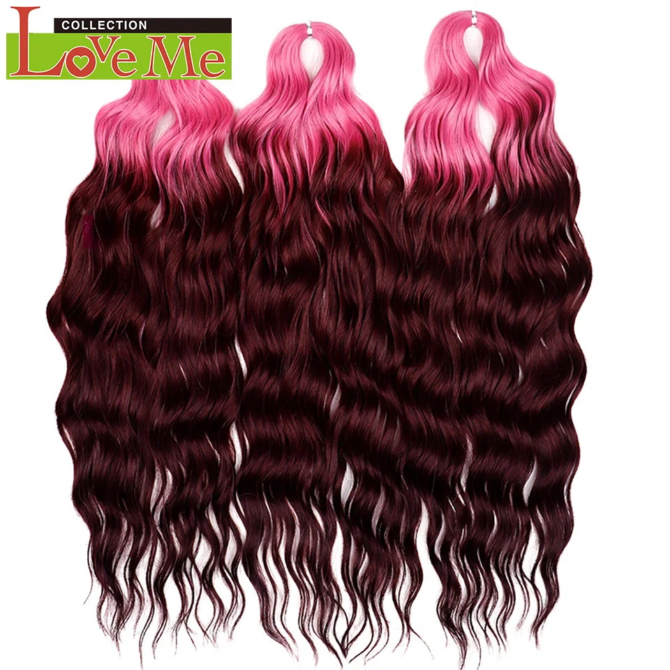 LOVE ME 24 Zoll 300g Synthetisches Haar Wasserwellen-Flechthaarverlängerungen Ombre Regenbogenfarben Tiefe Wellen Twist Häkelhaar – Detail 8
