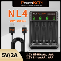 POWERKAN NL4 battery charger, 4 slots independently support 1.2V and 1.5V Ni-MH Ni-Cd AA/AAA battery charging