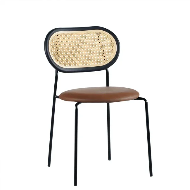 Upholstered Restaurant Stackable Wedding Event Chairs Modern Pu Leather Saeat Rattan Wood Back Dining Chair