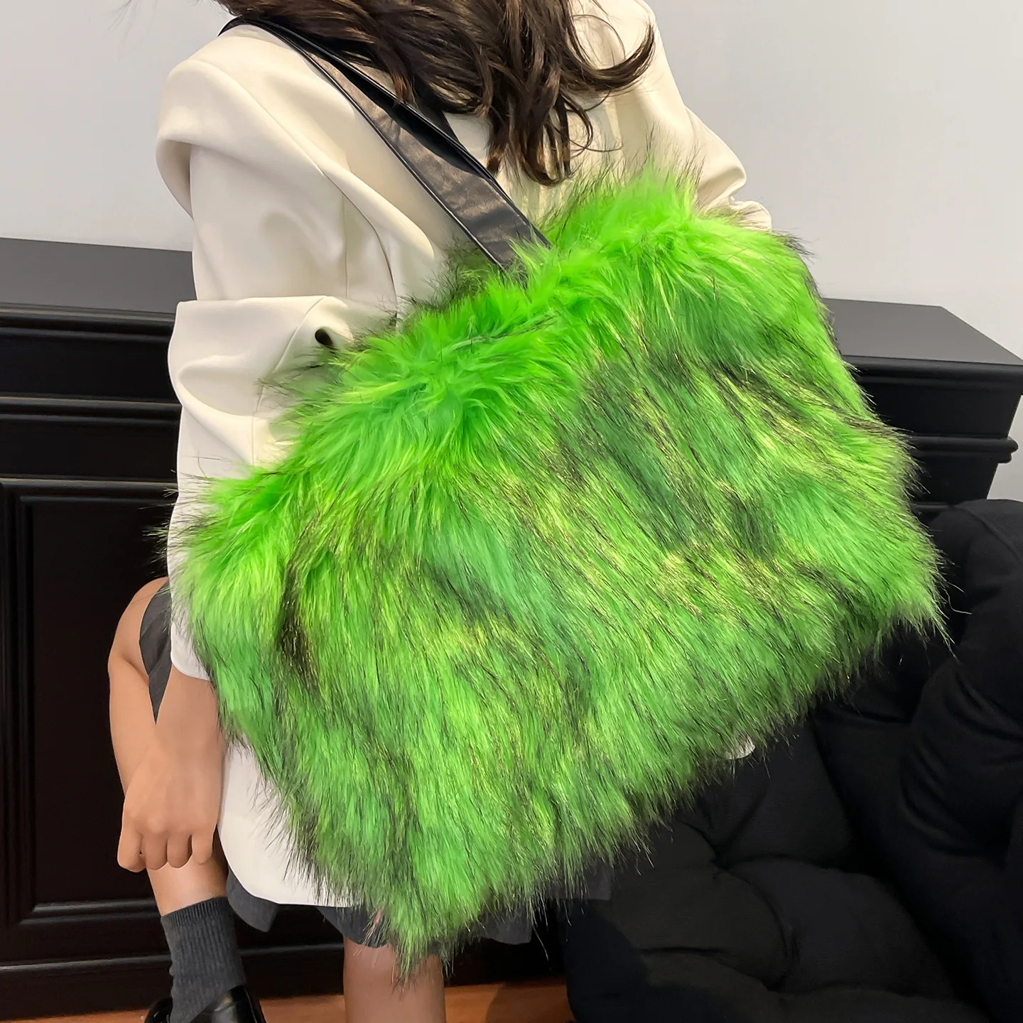 

Candy Color Plush Shoulder Bag Fluffy Faux Fur Bags for Women Designer Handbags and Purses Winter Large Capacity Shopper Tote