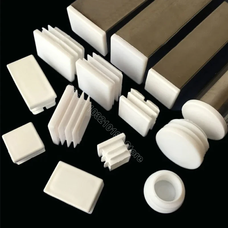 Rectangle/Square White Plastic Blanking End Cap Pipe Tube Inserts Plugs Bung Cover Steel table Leg Feet Pad 10x20mm to 200x200mm