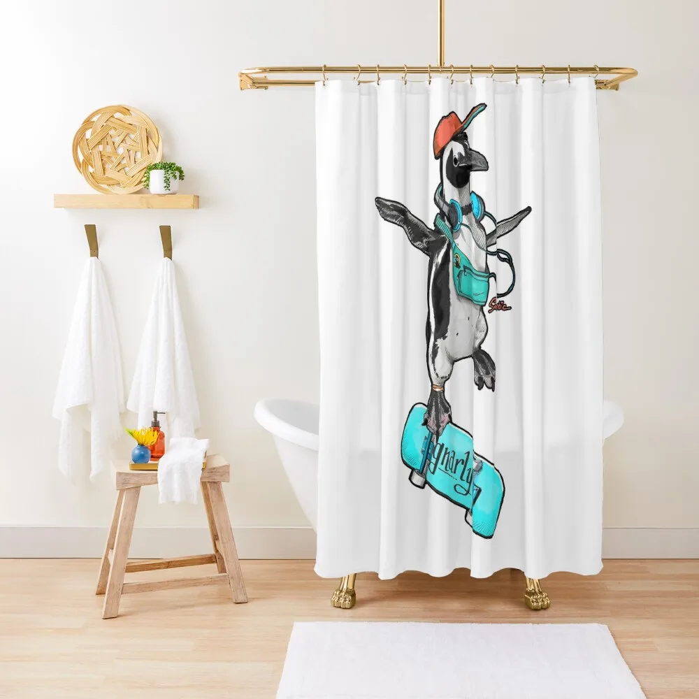 

Gnarly Skater Penguin Shower Curtain Elegant Bathroom Waterproof Shower Bathtub Shower For Bathrooms Curtain
