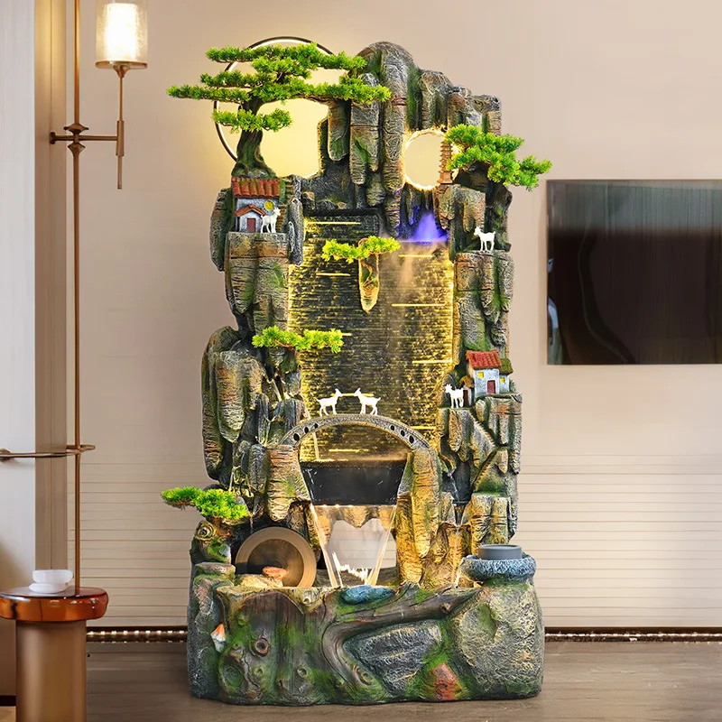 Water curtain wall fountain alpine flowing water floor ornament living room office water landscape decoration screen
