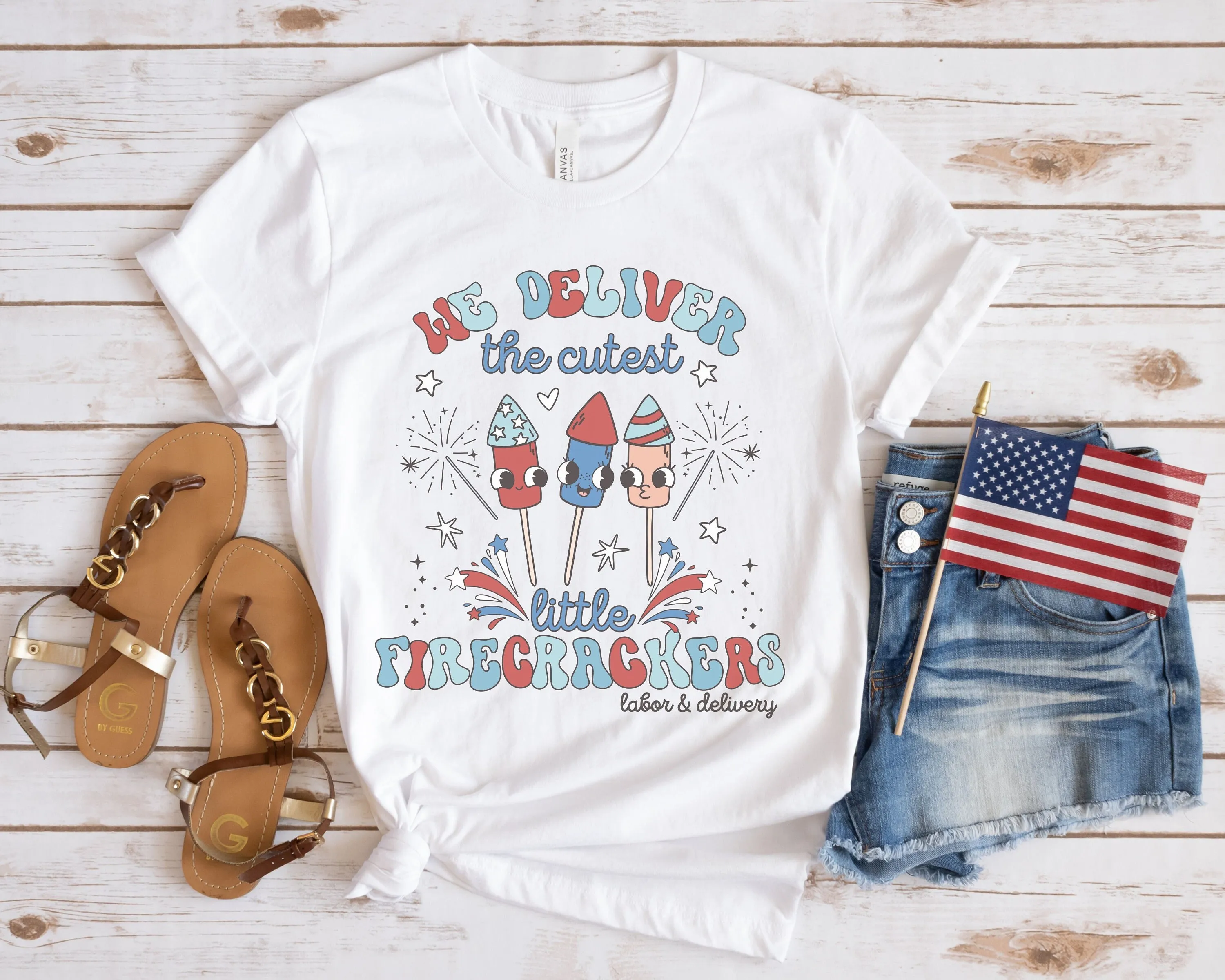 Labor And Delivery 4Th Of July T Shirt All American L D Nurse Retro Firecracker Independence Day Apparel