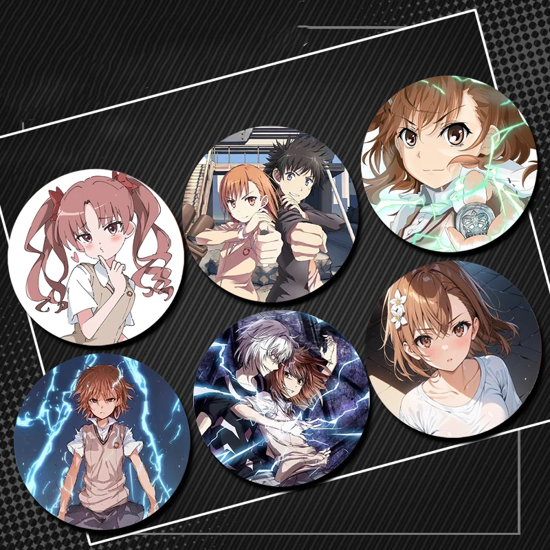 58mm Toaru Kagaku No Railgun Pins Cute Anime FigureMisaka Mikoto Shirai Kuroko Uiharu Kazari Saten Ruiko Badge Accessories