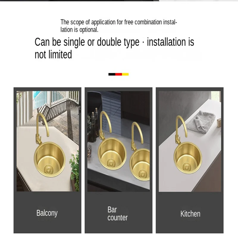 40cm x 40cm 304 Nano Gold Stainless Steel Kitchen Wash Basin Bar Counter Mini Small Circular Sink Single Slot