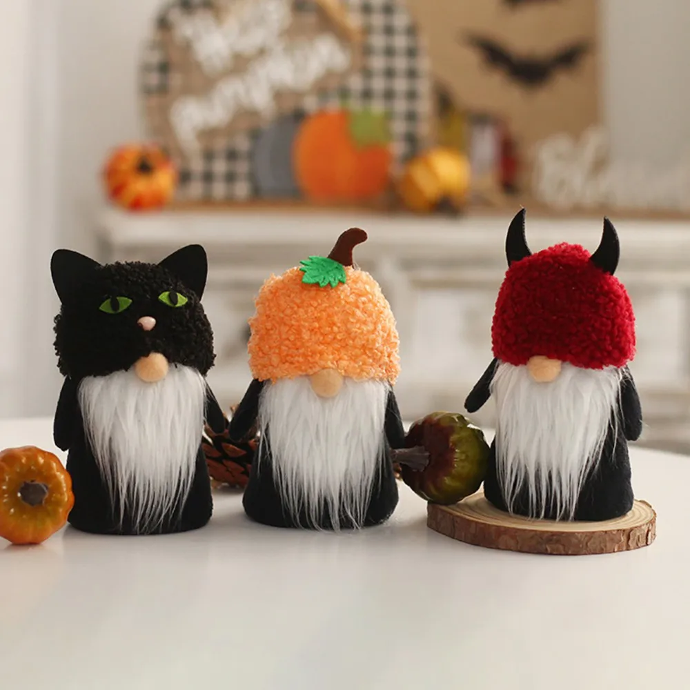 Figuritas de Gnomo de otoño, Gato Negro de calabaza, enano de elfo sueco, adornos de felpa para Navidad, Halloween, Otoño, decoración de Acción de Gracias