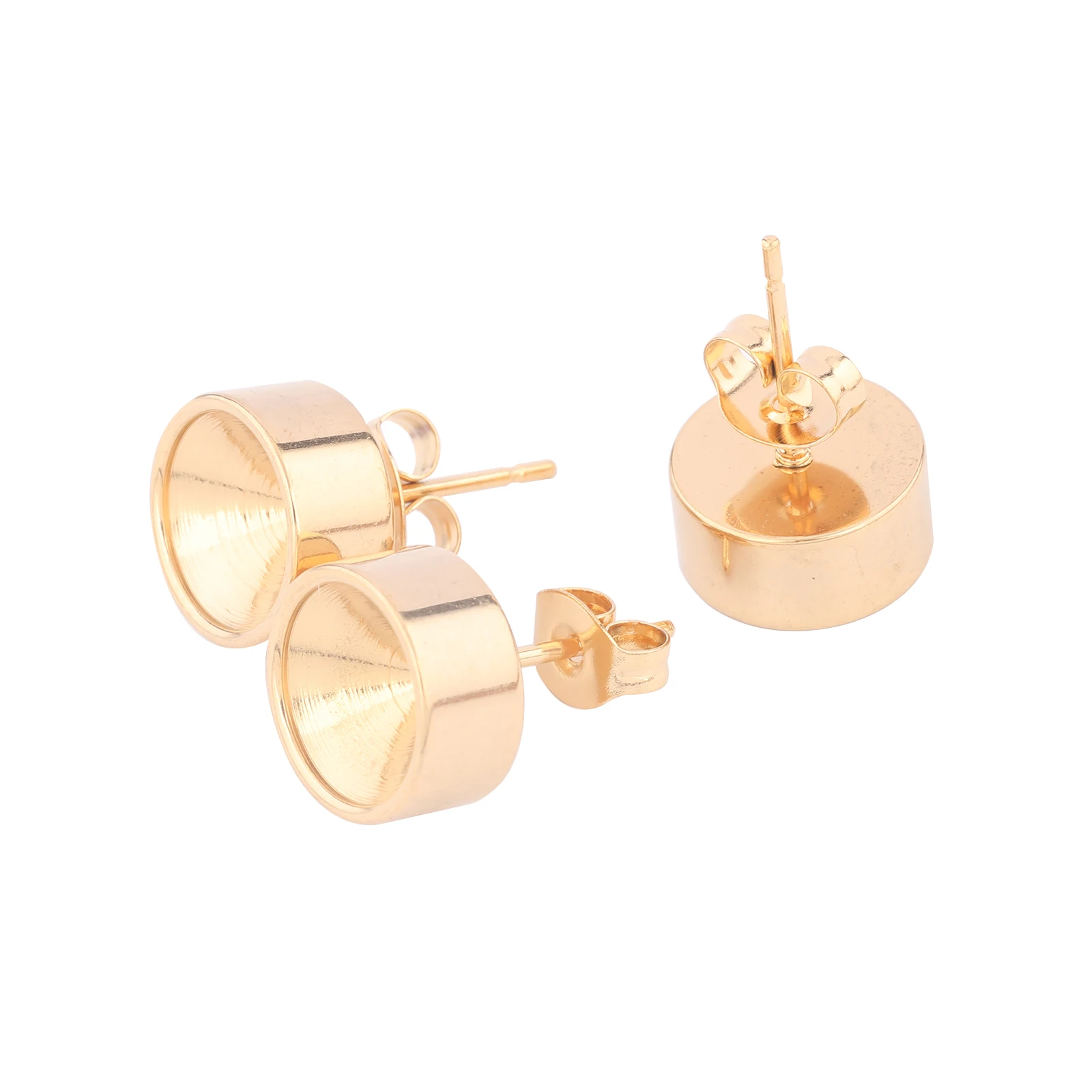 10pcs Stainless Steel Gold Plated Post Earring Bezel Setting Blanks Studs For ss39 Gem Stones Diy Jewelry Making Supplies image 5