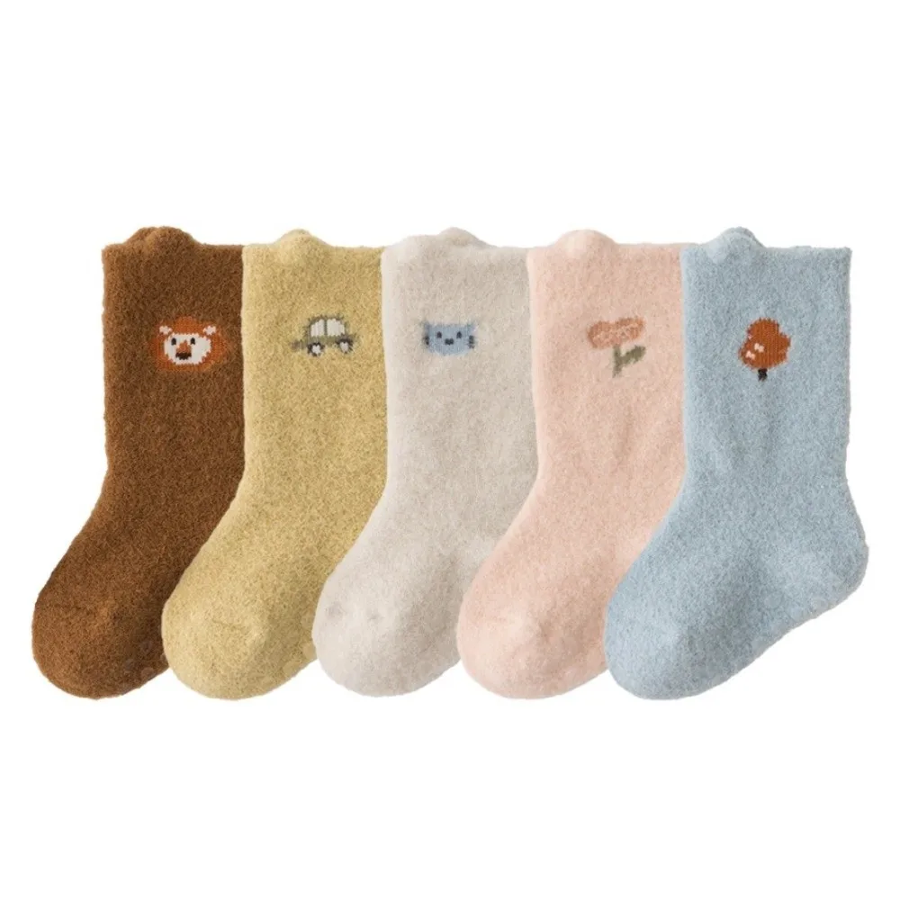 2 pairs New Cute Animal Socks Thickened Breathable Winter Warm Socks Coral Velvet Middle Tube Socks Indoor