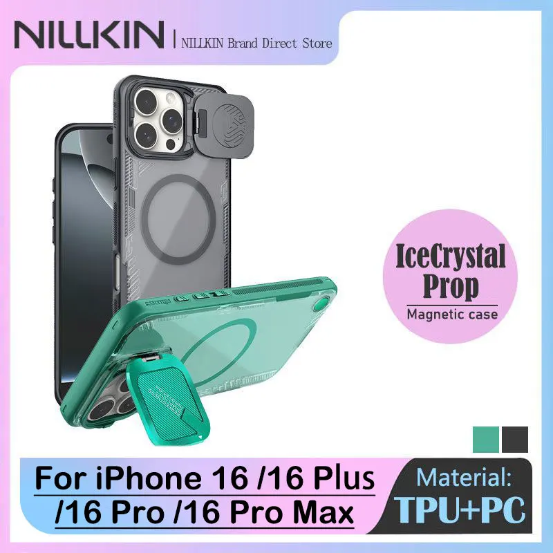 

Прозрачный магнитный чехол Nillkin с полным покрытием для iPhone 16, 16 Plus, 16 Pro, 16 Pro Max, ПК + TPU, подставка для крышки объектива, MagSafe