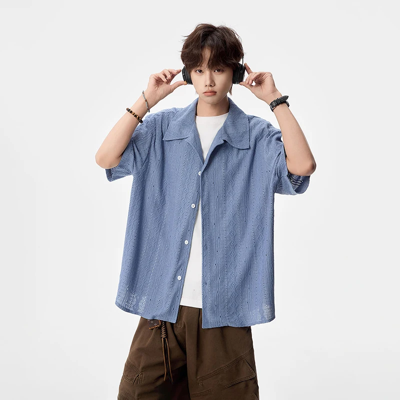 2026 Summer Men's Fashion High-Style Cool Cuban Collar Open-Back Short-Sleeved Shirt
