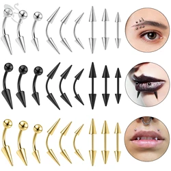 ZS 1 unidad de anillo de cejas de acero inoxidable de 16G para hombres y mujeres, Piercing de puente de nariz curvo de punta larga, Piercing de labio de cono de 3 colores