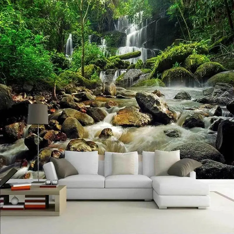 

Custom Modern 3D Photo Wallpaper Waterfall Green Nature Landscape Large Mural Study Living Room Bedroom Wall Papers Home Decor