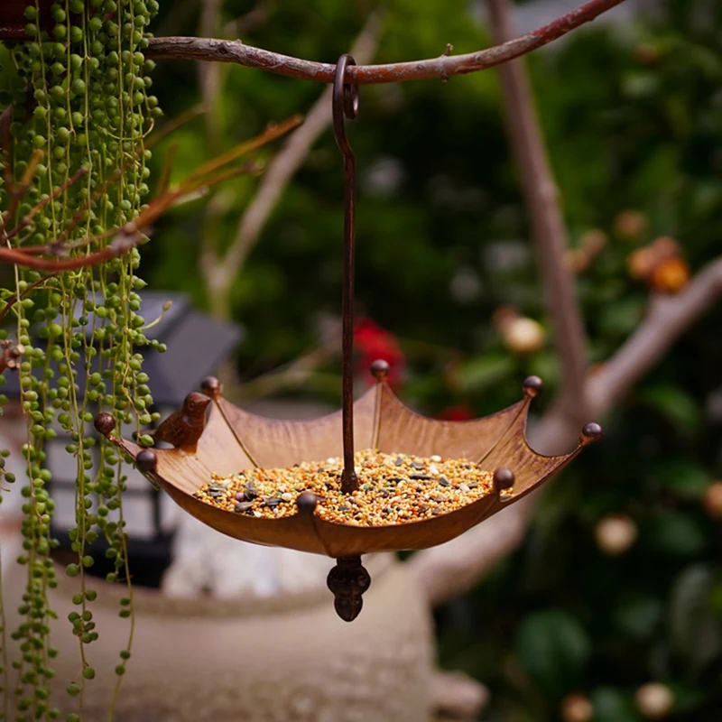 Umbrella-Shaped Bird Trough Hanging Bird Feeder Tray For Outdoors Metal Bird Bath Pond Or Drinker