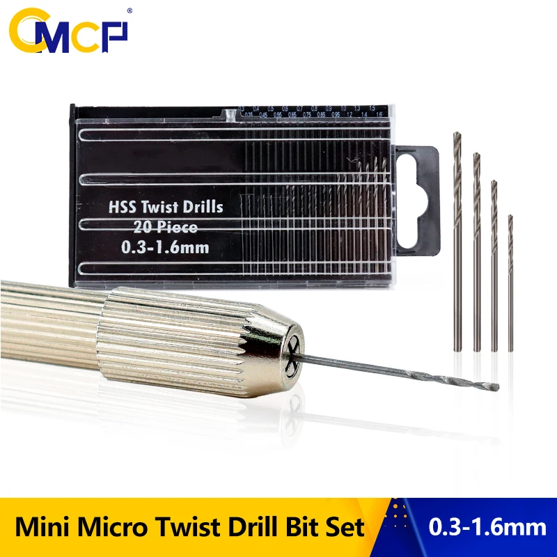 CMCP-Juego de brocas helicoidales HSS de 0,3-1,6mm, minijuego de microbrocas de aluminio, modelo de taladro manual, herramienta para manualidades con funda