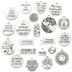 20PCS Tibetan Silver Alloy Inspirational Word Tags Charms For Jewelry Making Bracelet Necklace Pendant DIY Accessories Supplies