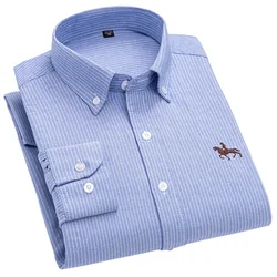 2024 Pure Cotton Oxford Man Leisure Embroidered Horse Shirts Streetwear Oversized Men Shirt Floral Long Sleeve Casual Plus Size